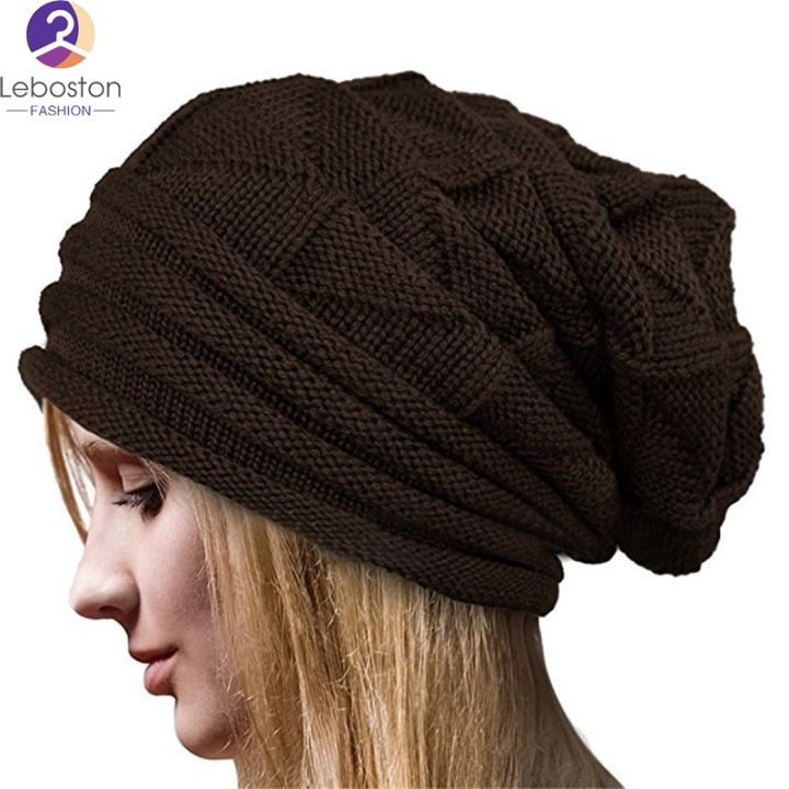 leboston-หมวก-ผู้หญิงฤดูหนาวที่อบอุ่นอิดโรยหมวกถักโครเชต์หมวกสกีหมวกขนาดใหญ่หมวก