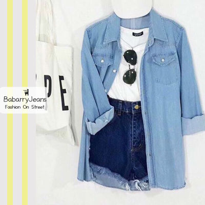 [พร้อมส่ง] BabarryJeans เชิ้ตยีนส์ Y2K ผ้ายีนส์ไม่ยืด เนื้อผ้าไม่หนา สียีนส์เข้ม/ยีนส์อ่อน