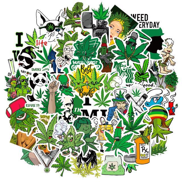 cw-30-50-100-weed-sticker-for-laptop-luggage-skateboard-smokes-characters-leaves-graffiti-decals