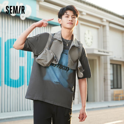 SEMIR เสื้อยืดแขนสั้นสำหรับผู้ชาย,กระเป๋าสะพายไหล่ทรงหลวมสำหรับฤดูใบไม้ร่วง2022เสื้อลำลองสไตล์เกาหลีเทรนด์ Ins
