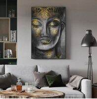 Golden พระพุทธรูปรูปปั้น HD ผ้าใบภาพวาดสีน้ำมัน Modern Home Decor Wall Art รูปภาพสำหรับห้องนั่งเล่นห้องนอนแฟชั่น Posters