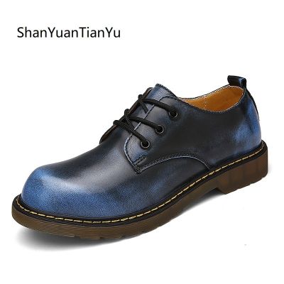 Men Oxford Ankle Martin Boots 2023 Designer British Style Luxury Round Toe Leisure Leather Dress Shoes Male Work Tooling Shoes