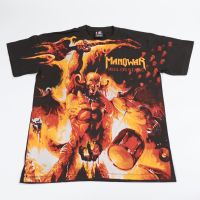 เสื้อวงManowar ลายโอเวอร์ปริ้น ตะเข็บเดี่ยวบนล่าง สไตล์วินเทจ สกรีนทั้งตัว ผ้านอก เสื้อOVP เสื้อโอเวอร์ไซส์ เสื้อวงดนตรีต่างประเทศ