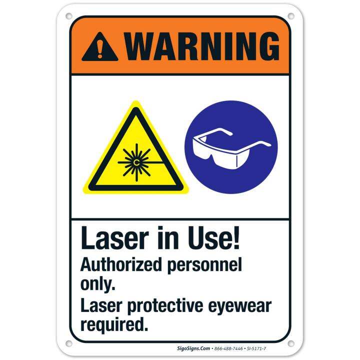 เลเซอร์สำหรับใช้เฉพาะผู้ที่ได้รับอนุญาตเท่านั้นเครื่องหมายแว่นตานิรภัยเลเซอร์-ansi-ป้ายเตือนสนิมอลูมิเนียมป้องกันการจางหาย-indooroutdoor-ใช้ผลิตในสหรัฐสัญญาณ-sigo