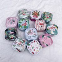 1Pc Flamingos Square Collectables Tin Box Metal Storage Box Candy Case Jewelry Organizer Candle Jar with Lid Making Container Storage Boxes