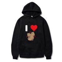 Kawaii Cartoon Graphic I Love Capybaras Hoodie Women Long Sleeve Sweatshirt Men Pullover Tops Harajuku Autumn Winter Coat Pocket Size Xxs-4Xl