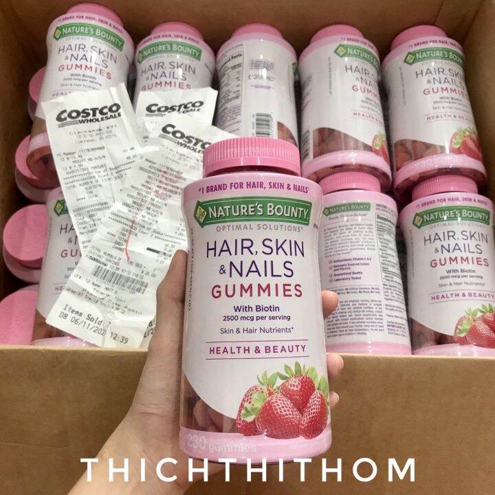CÓ BILL] DATE 9/2022 Kẹo giúp đẹp da, mọc tóc, chắc móng Nature's Bounty  Hair, Skin & Nails Gummies with Biotin - 230 viên 