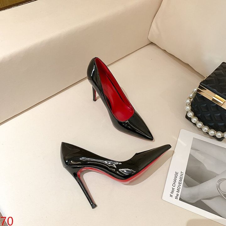 Women Red Sole Pumps 2023 New Sexy Bottom Pointed Toe Black Thin