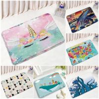 〖Cozyroom shop〗 Cartoon Unicorn Bath Mats Funny Cat Dolphin Octopus Whale Animals Map Children Home Room Door Rug Bathroom Decor Non-slip Carpet