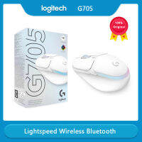 Logitech เมาส์สำหรับเล่นเกมส์ไร้สาย G705,แสง RGB LIGHTSYNC ที่ปรับแต่งได้,ไร้สายความเร็วแสง,การเชื่อมต่อบลูทูธ,น้ำหนักเบา,Pc/mac/ แล็ปท็อป-หมอกสีขาว