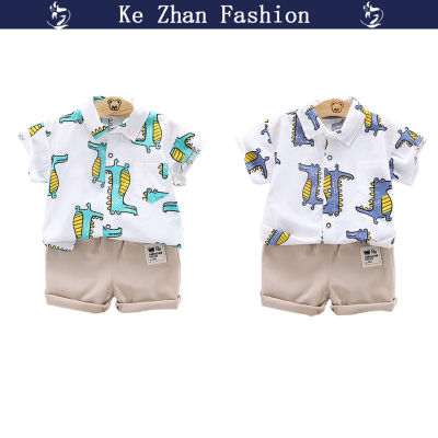 Ke Zhan ชุดสูทผ้าฝ้ายสำหรับเด็กผู้ชาย,2ชิ้นเสื้อคาร์ดิแกนแขนลายสั้นลายการ์ตูนฤดูร้อนชุดกางเกงขาสั้นสำหรับเด็ก1-6ปี