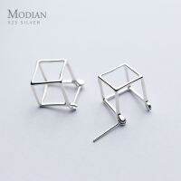 [Han ornaments] Modian การออกแบบใหม่เรขาคณิต3D สแควร์ Cube ต่างหูสตั๊ดสำหรับผู้หญิงแท้925เงินสเตอร์ลิงสไตล์ Minimalism เครื่องประดับของขวัญ