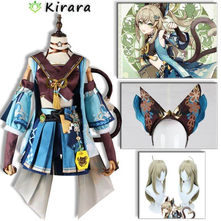 genshin-impact-cosplay-kirara-costume-kirara-ears-tails-suit-women-wig-game-courier-cat-upon-halloween-carnival-party-outfit