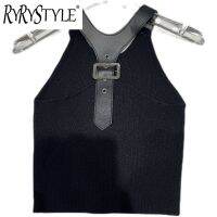 RYRYSTYLE เสื้อกล้ามสายรัดโลหะแนวสตรีท Tali Bahu Tali Bahu หัวเข็มขัดโลหะหนัง PU แบบใหม่ฤดูร้อนสำหรับผู้หญิง