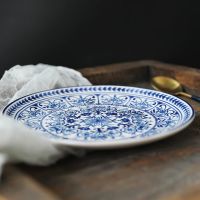 8.5 Inch Fine Blue and White Porcelain Dinner Plates, Decorative Underglazed Floral Pattern, Creative Ceramic Dish Plates