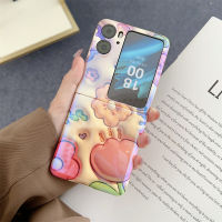 เคสโทรศัพท์แบบพับได้ทำจากซิลิโคนทิวลิปพับได้3D สำหรับ OPPO Find N2แฟชันสุดหรูเคสโทรศัพท์แบบพับได้สีน้ำเงิน-Ray