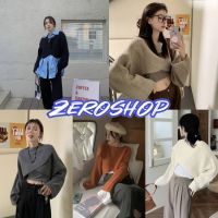 Zero shop?พร้อมส่ง? (Zero-M0103) เสื้อไหมพรมแขนยาว คอกลม ดีเทลหน้าสั้นเก๋ไม่ซ้ำใคร