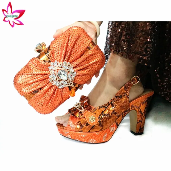 orange shoes and bag for wedding