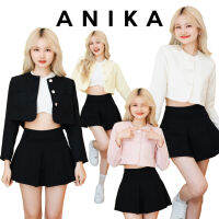 Anika JT010 เบลเซอร์ครอป ผ้าลินิน กระเป๋าแปะ 2 ข้าง กระดุมมุข3เม็ด