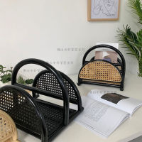 Spot parcel post Real Rattan Magazine Rack ins Nordic Black Shelf Japanese Style Original Design Rattan Light-Picking Bookshelf