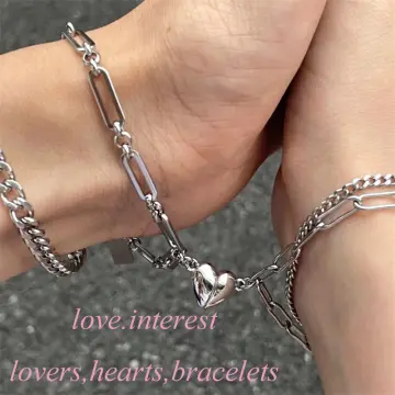 2Pcs Stainless Steel Lover Heart Love Lock Key Bracelet Kit Couple Jewelry  Sets