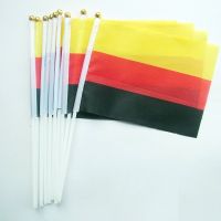 Germany flag 14x21cm 10pcs German hand waving flags with 30cm Plastic Flagpoles For Decoration Celebration Parade Sport