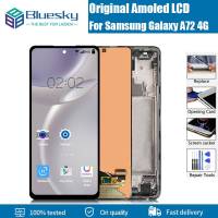 Bluesky 6.7 "AMOLED ของแท้สำหรับ Samsung Galaxy A72 A725 A725F/DS หน้าจอดิจิตอลสัมผัสหน้าจอ LCD สำหรับ Samsung A72 SM-A725F พร้อมกรอบ