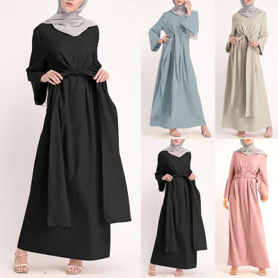 เสื้อคลุมมุสลิมชุดเดรสยาวปานกลางสำหรับผู้หญิงเสื้อแขนยาวเสื้อคลุมหลวมเนื้อนุ่มระบายอากาศได้ดี