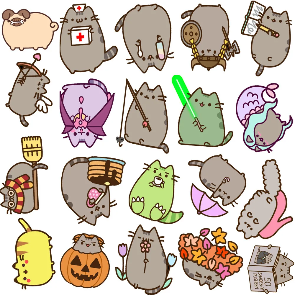 50Pcs/Set Cartoon Theme Cute Gray Fat Cat Pattern Pvc Waterproof Removable  Graffiti Sticker Creative Personality Laptop Water Cup Guitar Motorcycle  Helmet Decoration | Lazada