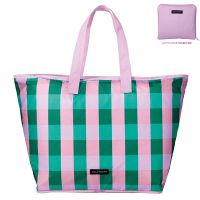 ✎ Magazine Appendix Zipper Storage Shopping Bag Powder Plaid Large Folding Shopping Bag Supermarket Portable Travel Storage Bag