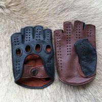 New Arrival Luxury Men Semi-Finger Genuine Leather Gloves Mens Driving Unlined Half Fingerless Goatskin Gloves For Male Mitten