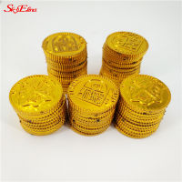 【cw】50100pcs Plastic Gold Treasure Coins Pirate Gold Coins Props Toys Halloween Decoration Kids Birthday Party Props Accessories 7Z ！