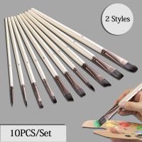 10 Pcs/Set Good Quality Watercolor Brush Nylon Hair Wooden Handle Acrylic Brush Pens Student Art Paint Tools Drawing Stationery Artist Brushes Tools