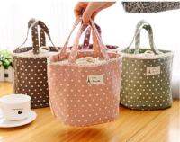 Small Lightweight Lunch Bag Insulated Bag Foldable Cute Polka Dot Cotton And Linen Canvas Lunch Waterproof Thermal Accessories