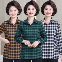 【มีไซส์ใหญ่】Plus Size Womens XL-5XL Office-wear A-line Blouses 9/10 Sleeved Plaid Vintage Female Spring Summer Tops