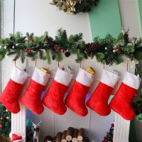 17*42*24cm Plush Christmas Stockings Gift Hanging Bag Christmas Gift Bags for Family Christmas Party Home Decoration Socks Tights