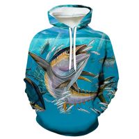 Men Spring Autumn 3D Sea Fish Graphic Women Hoodies Fishing Hooded Sweatshirts Long Sleeve Pullovers Breathable Hoodie Coat Tops