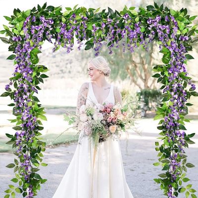 [AYIQ Flower Shop] 3ชิ้นงานแต่งงานประดิษฐ์ Wisteria Garland ปลอม Wisteria Vine หวายแขวน Garland ดอกไม้ผ้าไหมสำหรับสวน/บ้าน/ปาร์ตี้ Deco