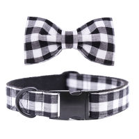 Chrismas Dog or Cat Collar or Leash with Bows Grey Dots Design with Cotton Webbing Black Plaid