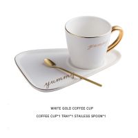 Gold Rim ceramic Coffee mug tumbler Tea Cup and Saucer Set porcelain gold spoon mugs cute dessert cups bone china tea sets
