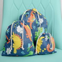Dinosaur Print Drawstring Underwear Shoes Bag Travel Pouch Travel Cosmetic Storage Bags Sundries Organizer Cotton Linen Bag