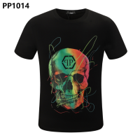 ที่มีคุณภาพสูงผู้ชาย Philipp Plein กะโหลกกระดูกจดหมายผ้าฝ้ายแขนสั้นเสื้อยืด PP เสื้อเย็นประเดิม