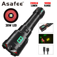 Asafee JF025 LED Flashlight 30W White Laser Hand Torch 5800LM Handlight IPX5 Waterproof USB Rechargeable Outdoor Light Lamp