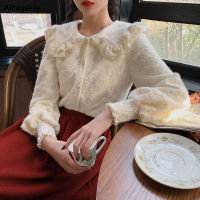 Shirts Women Vintage Stylish Peter Pan Collar Autumn Basic Lovely Schoolgirls Tops Temperament All-match Cozy Popular Clothes