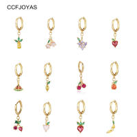 CCFJOYAS 3 PCSSet 18k Gold Plated Colorful Zircon Fruit Pendant Drop Earrings for Women INS Cute Piercing Earring Jewelry