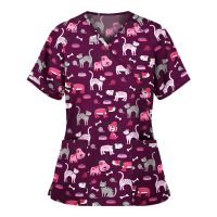 Floral Nursing Scrubs Tops Women Working Uniform Blouse Short Sleeve V-Neck Uniform Blusas Nursing Clothes Nurses Tunic Uniform