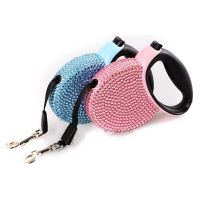 Pet Retractable Leash With Rhinestone Bling Crystal Cat Puppy Dog Lead  Pink Blue 3M Flat Line Drop Shipping Leashes