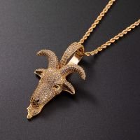 Animal Goat head Pendant Hip Hop Color Zircon Necklace Iced Out Cubic Zirconia Fashion Jewelry For Men