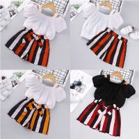 Left MamaBaju Baby Girl Kids Clothes Sets For Girls Straps T-Shirt + Striped Belted Shorts 2 Pcs Baby Clothing Girls Suits Fashionable Toddler Kids Clothes Children Summer Outfit Stylish Costume Classic Baby Sets For Girls 2-6 Years