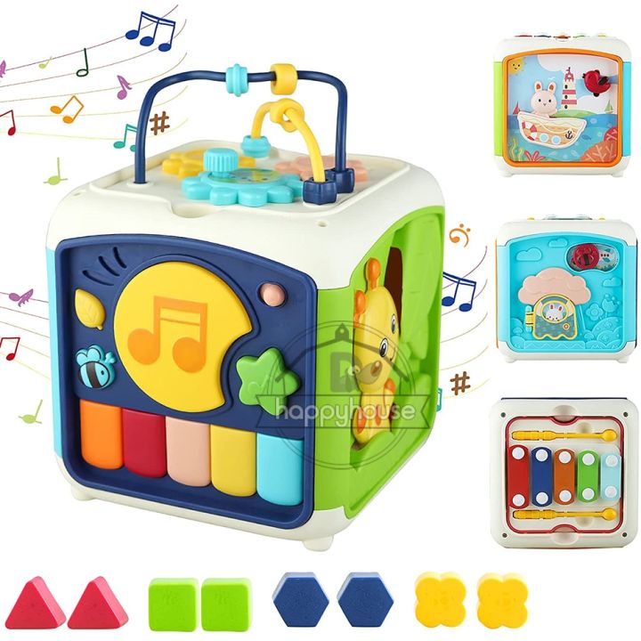 ลูกบาศก์สำหรับเด็ก0-12เดือน1-2-3-4ปีพร้อมของเล่นการศึกษาดนตรีของเล่นสำหรับเด็กลูกบาศก์ของเล่นดนตรี